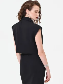 GILET NERO CROPPED CON DETTAGLI VELATI