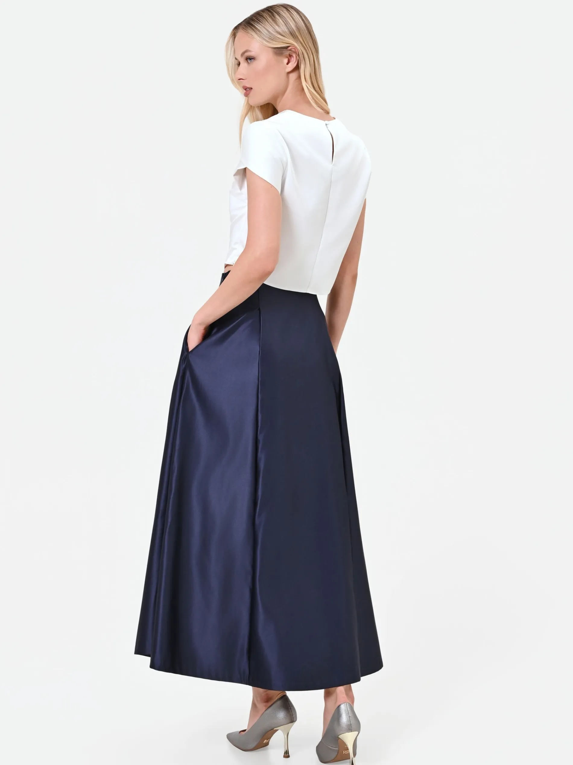 GONNA LUNGA BLU NAVY CON AMPIE PIEGHE