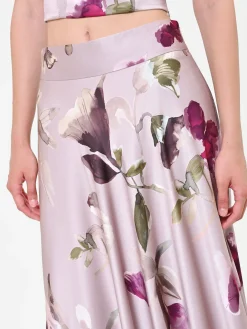 GONNA LUNGA IN RASO STAMPA FLOREALE TORTORA BEIGE