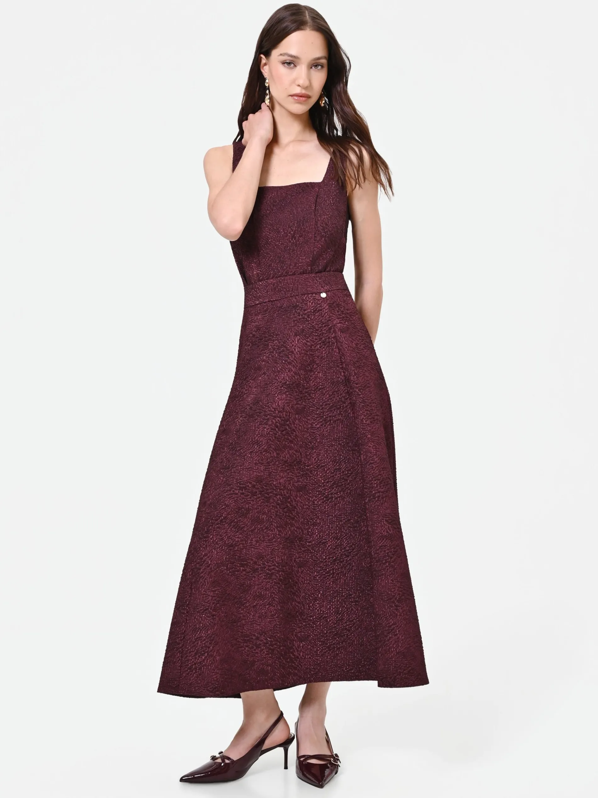 GONNA MIDI BORDEAUX INTESSUTO JACQUARD LAMÉ