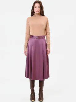 GONNA MIDI IN RASO ROSA ANTICO CON CINTURA