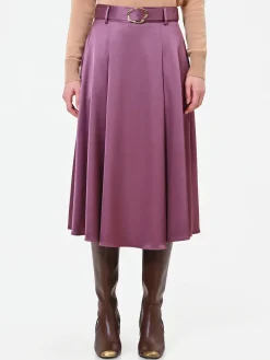 GONNA MIDI IN RASO ROSA ANTICO CON CINTURA