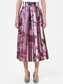 GONNA MIDI PLISSETTATA ROSSO BORDEAUX CON FANTASIA FLOREALE