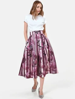 GONNA MIDI PLISSETTATA ROSSO BORDEAUX CON FANTASIA FLOREALE