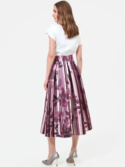 GONNA MIDI PLISSETTATA ROSSO BORDEAUX CON FANTASIA FLOREALE