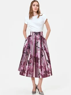 GONNA MIDI PLISSETTATA ROSSO BORDEAUX CON FANTASIA FLOREALE