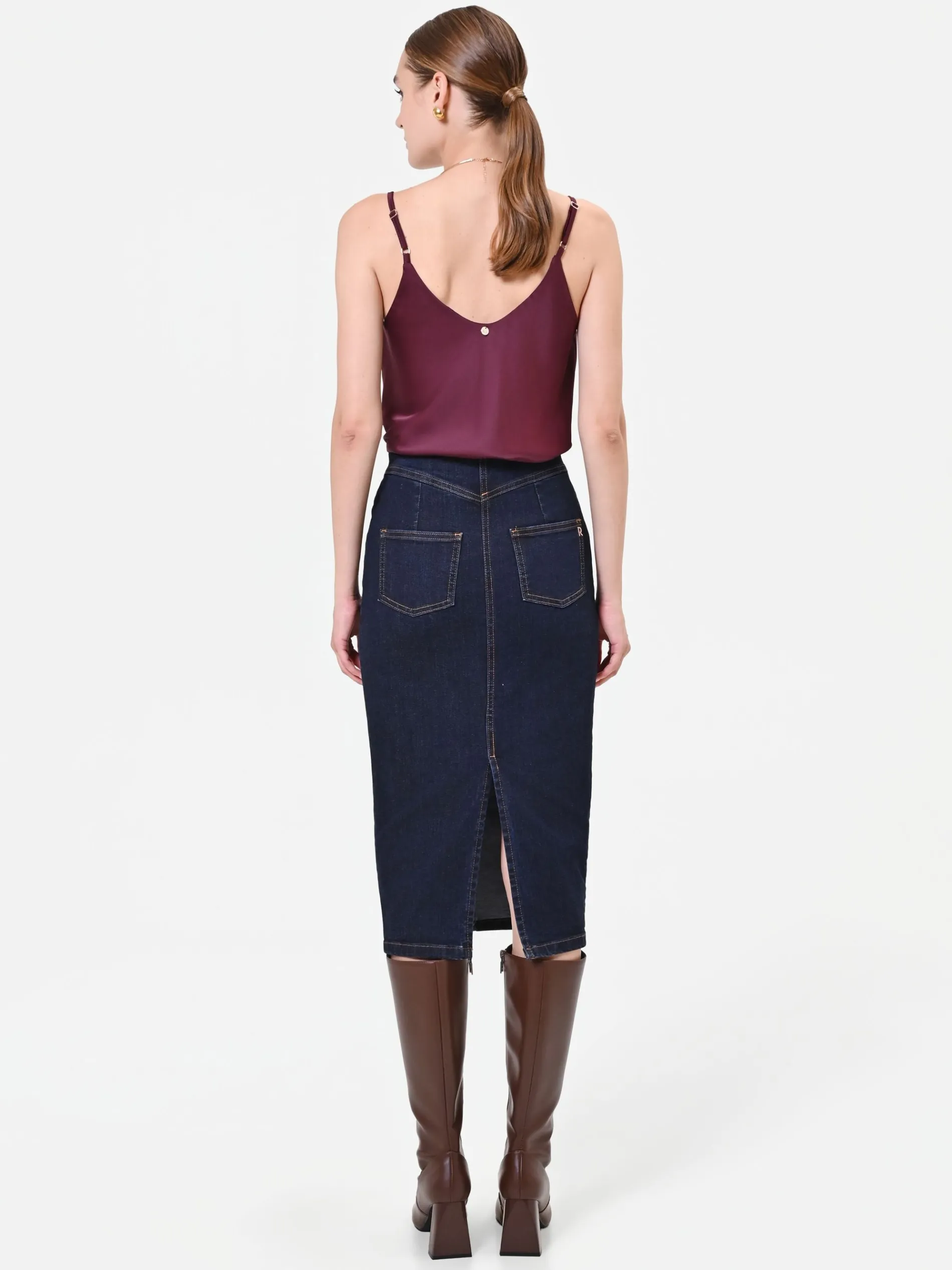 GONNA TUBINO BLU NAVY IN DENIM CON BOTTONI DORATI