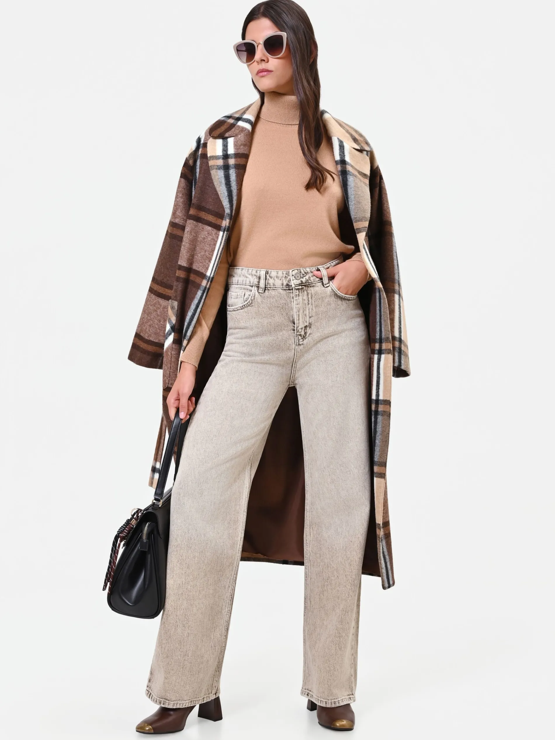 JEANS AMPI A VITA ALTA TORTORA BEIGE