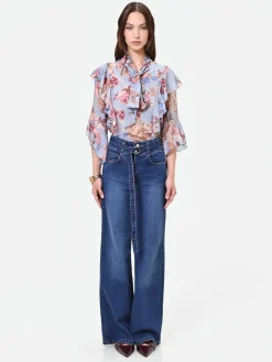JEANS BLU A VITA ALTA CON CINTURA GAMBA AMPIA