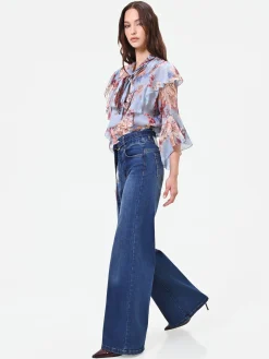 JEANS BLU A VITA ALTA CON CINTURA GAMBA AMPIA