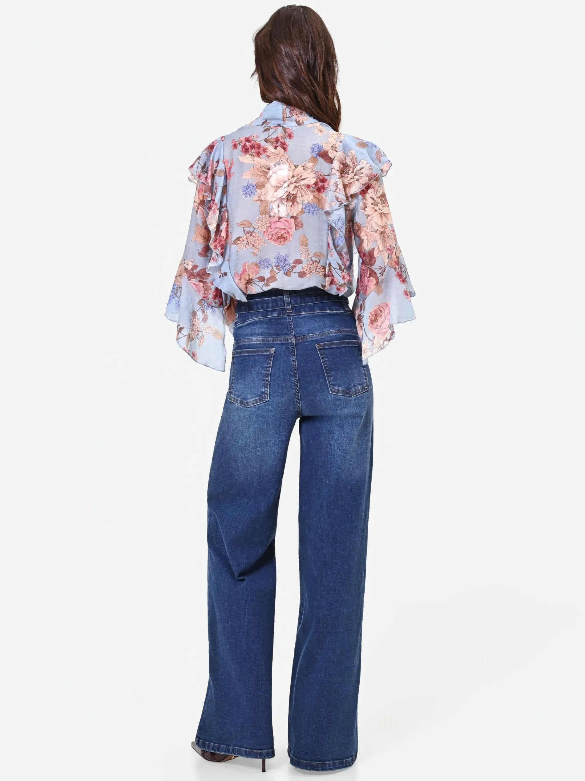 JEANS BLU A VITA ALTA CON CINTURA GAMBA AMPIA