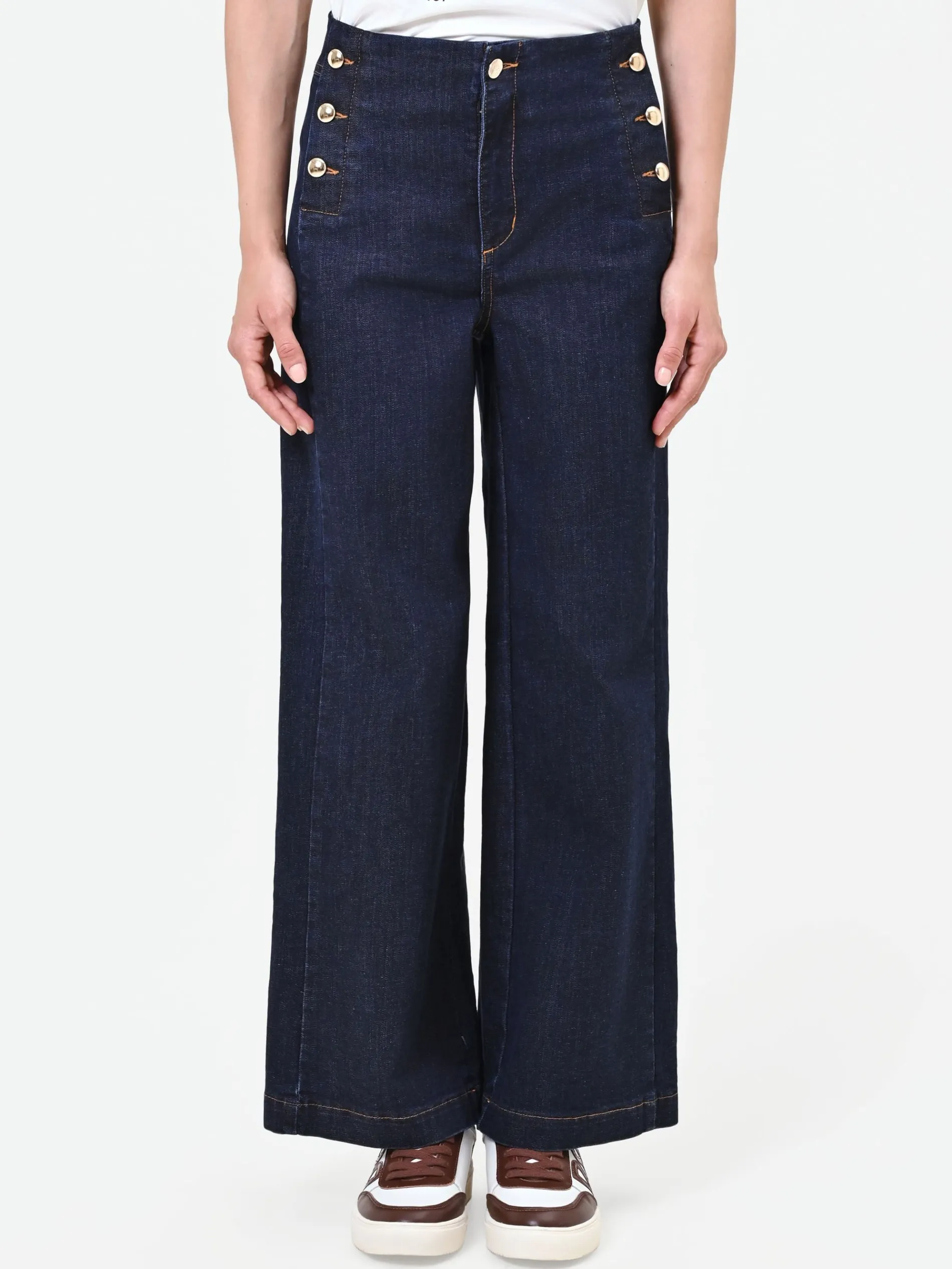 JEANS BLU NAVY A PALAZZO CON BOTTONI STILE MARINA