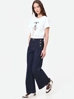 JEANS BLU NAVY A PALAZZO CON BOTTONI STILE MARINA