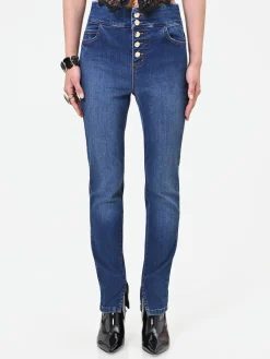 JEANS SKINNY BLU CON BOTTONI PIATTI