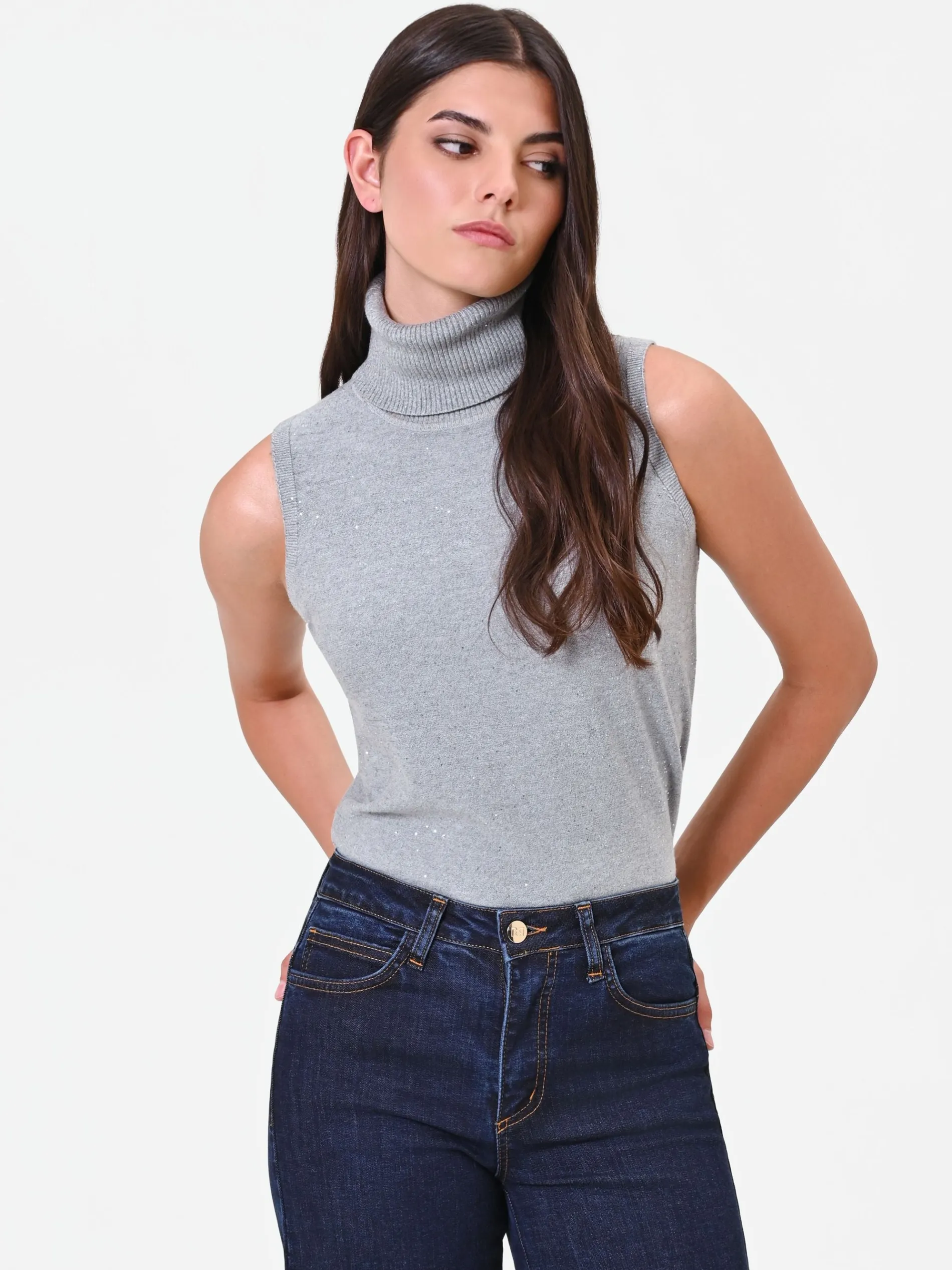 MAGLIA DOLCEVITA SMANICATA GRIGIO CHIARO