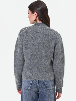 MAGLIA GRIGIA IN MOHAIR CON APPLICAZIONE GIOIELLO