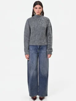 MAGLIA GRIGIA IN MOHAIR CON APPLICAZIONE GIOIELLO