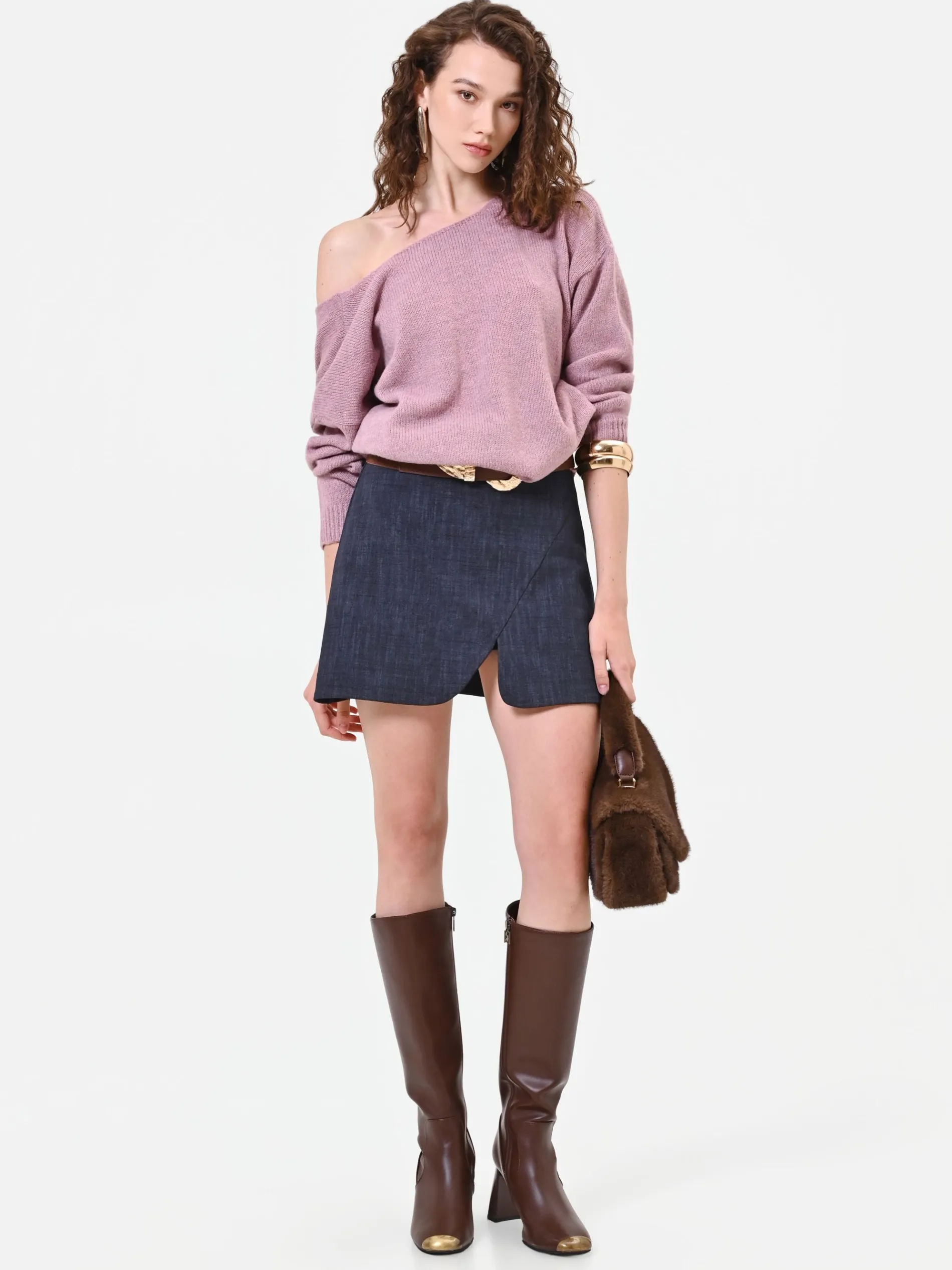 MINIGONNA BLU NAVY A PORTAFOGLIO