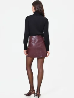 MINIGONNA BORDEAUX IN SIMILPELLE CON MOTIVO PAISLEY