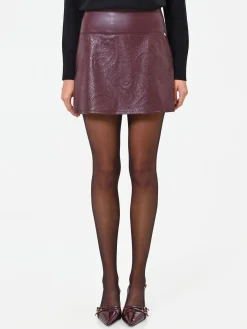 MINIGONNA BORDEAUX IN SIMILPELLE CON MOTIVO PAISLEY