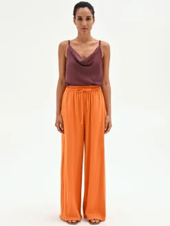 PANTALONE A PALAZZO ARANCIONE IN LINO