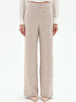 PANTALONE A PALAZZO BEIGE CHIARO EFFETTO TWEED