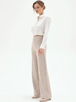 PANTALONE A PALAZZO BEIGE CHIARO EFFETTO TWEED