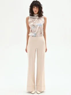 PANTALONE A PALAZZO BEIGE CHIARO CON RISVOLTO