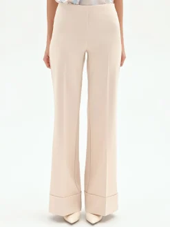 PANTALONE A PALAZZO BEIGE CHIARO CON RISVOLTO