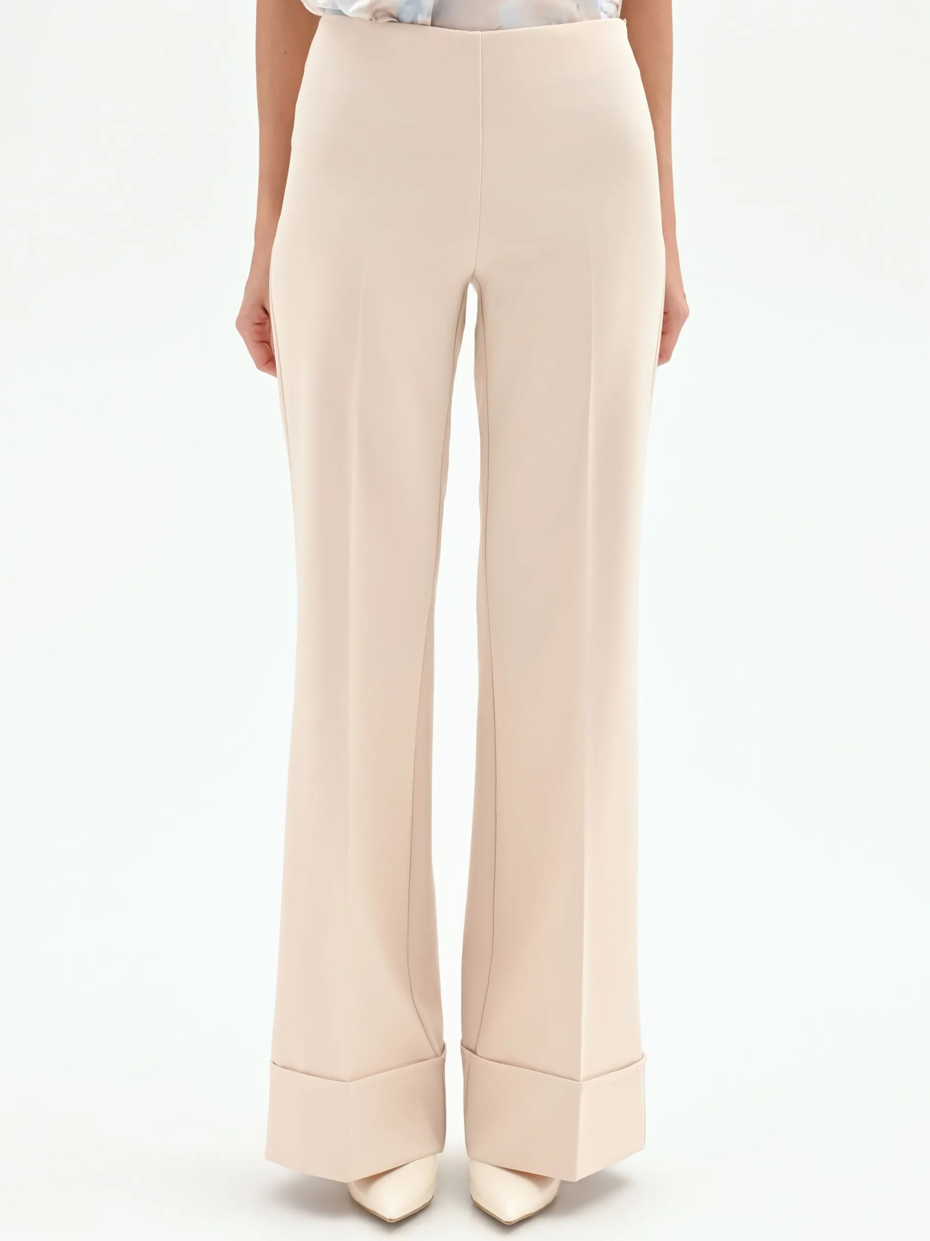 PANTALONE A PALAZZO BEIGE CHIARO CON RISVOLTO