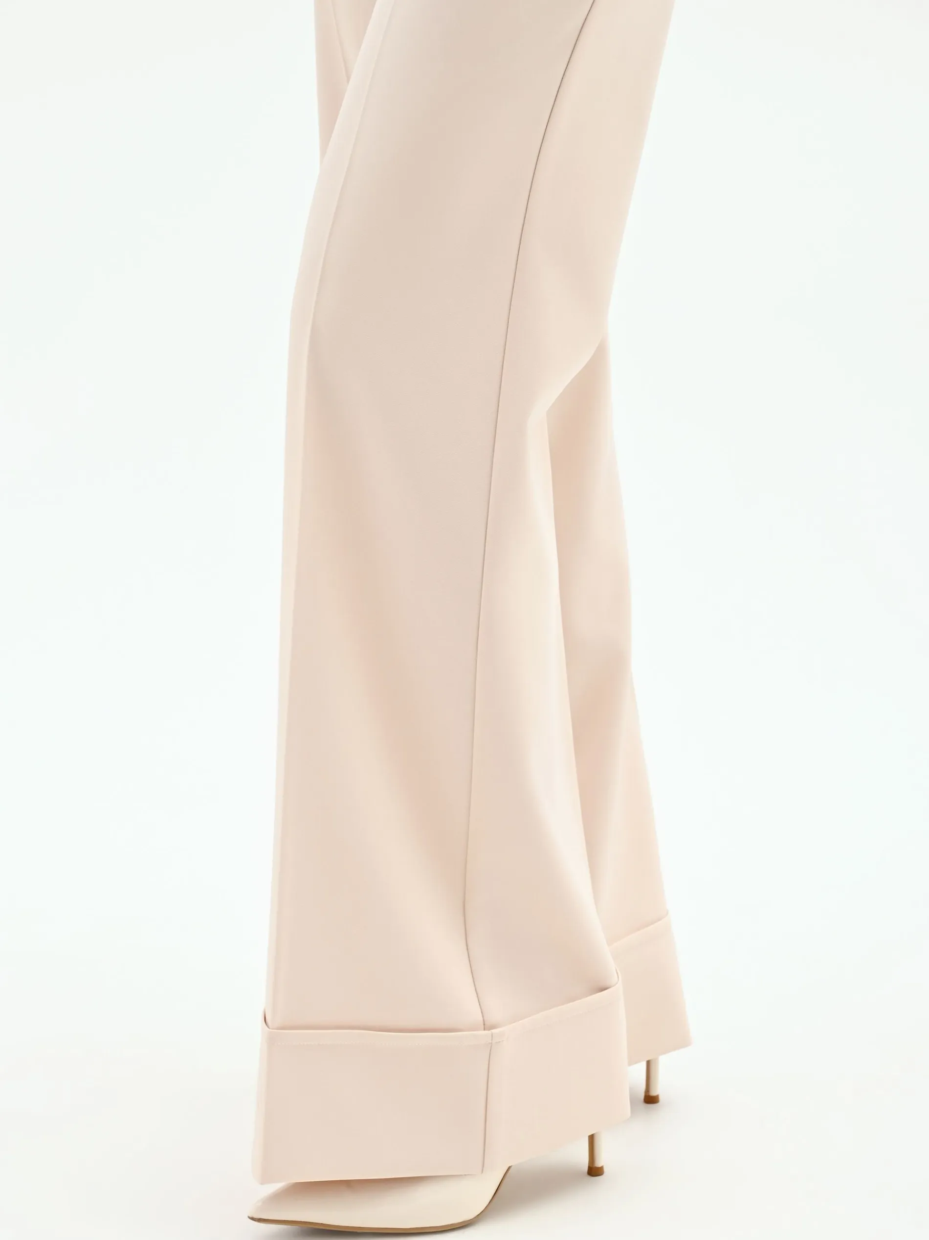 PANTALONE A PALAZZO BEIGE CHIARO CON RISVOLTO