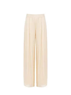 PANTALONE A PALAZZO BEIGE CHIARO IN RASO CANGIANTE