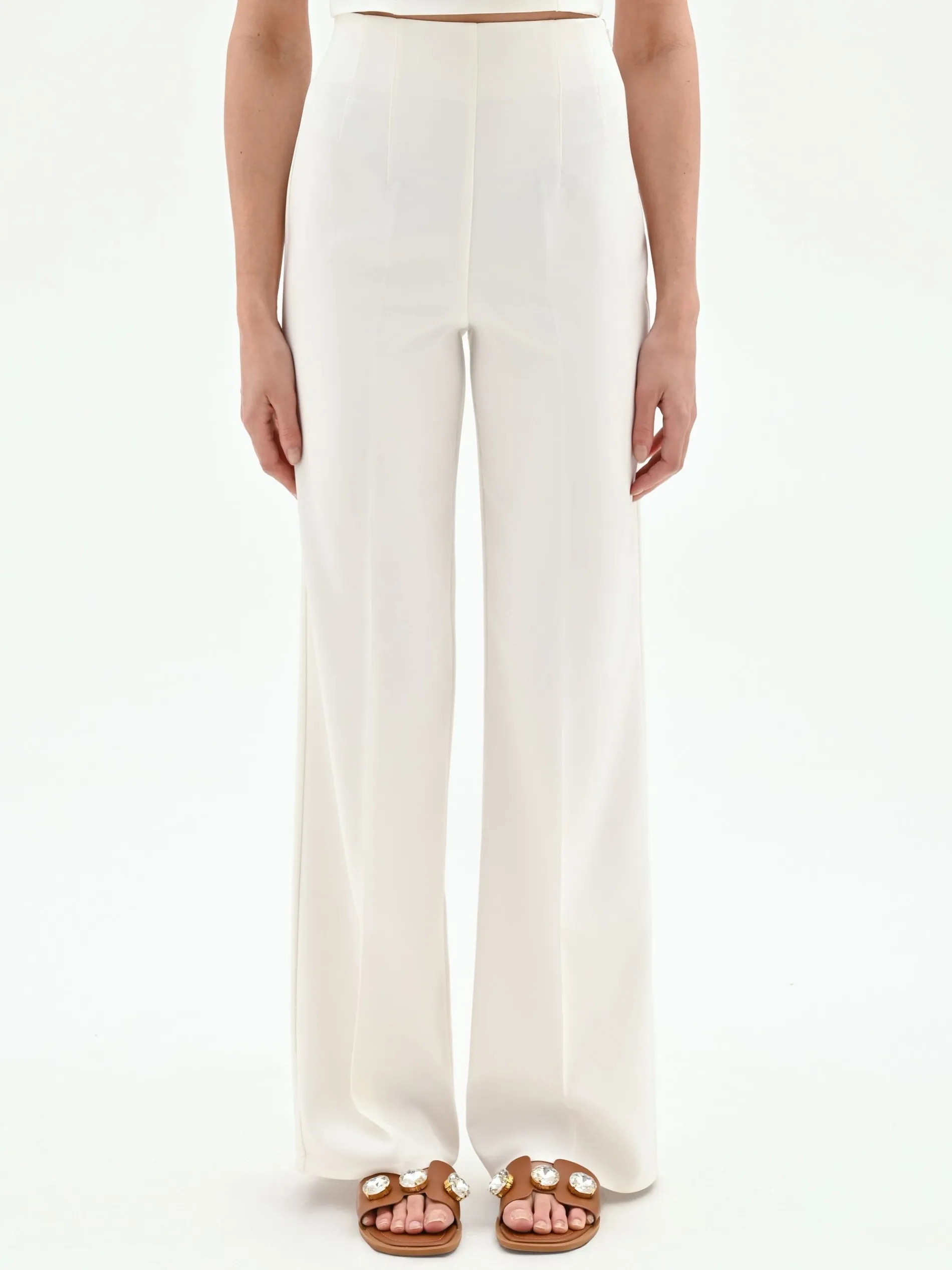 PANTALONE A PALAZZO BIANCO CON PIEGA CENTRALE