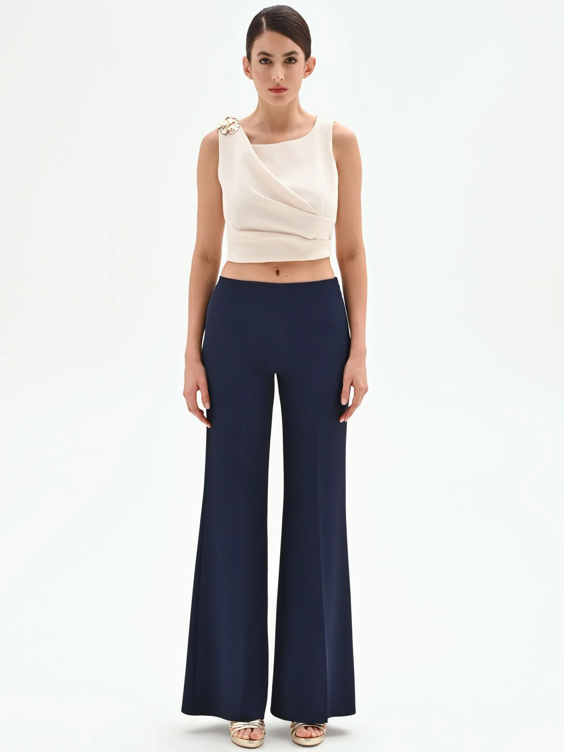 PANTALONE A PALAZZO BLU CON PIEGA STIRATA