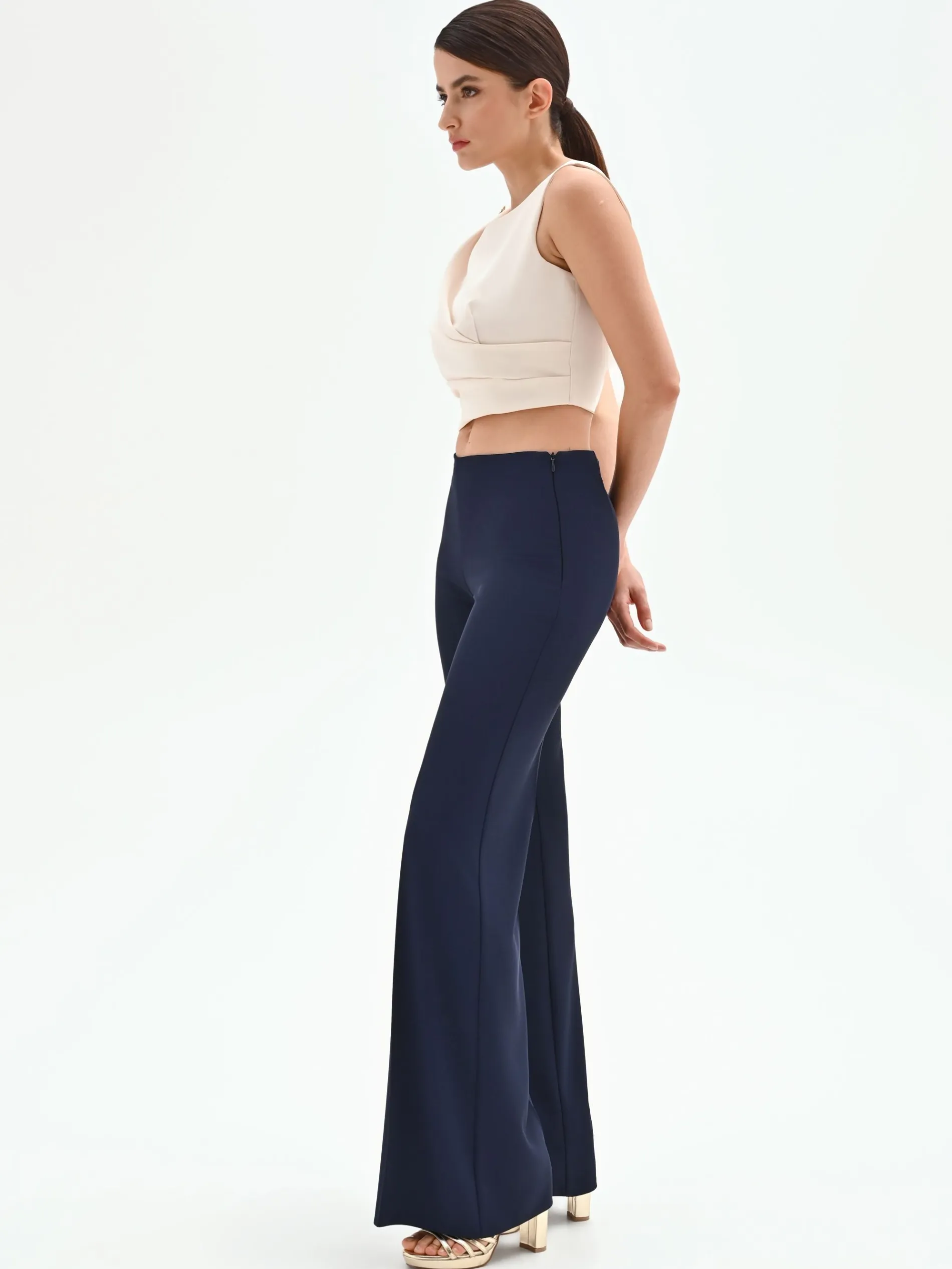 PANTALONE A PALAZZO BLU CON PIEGA STIRATA