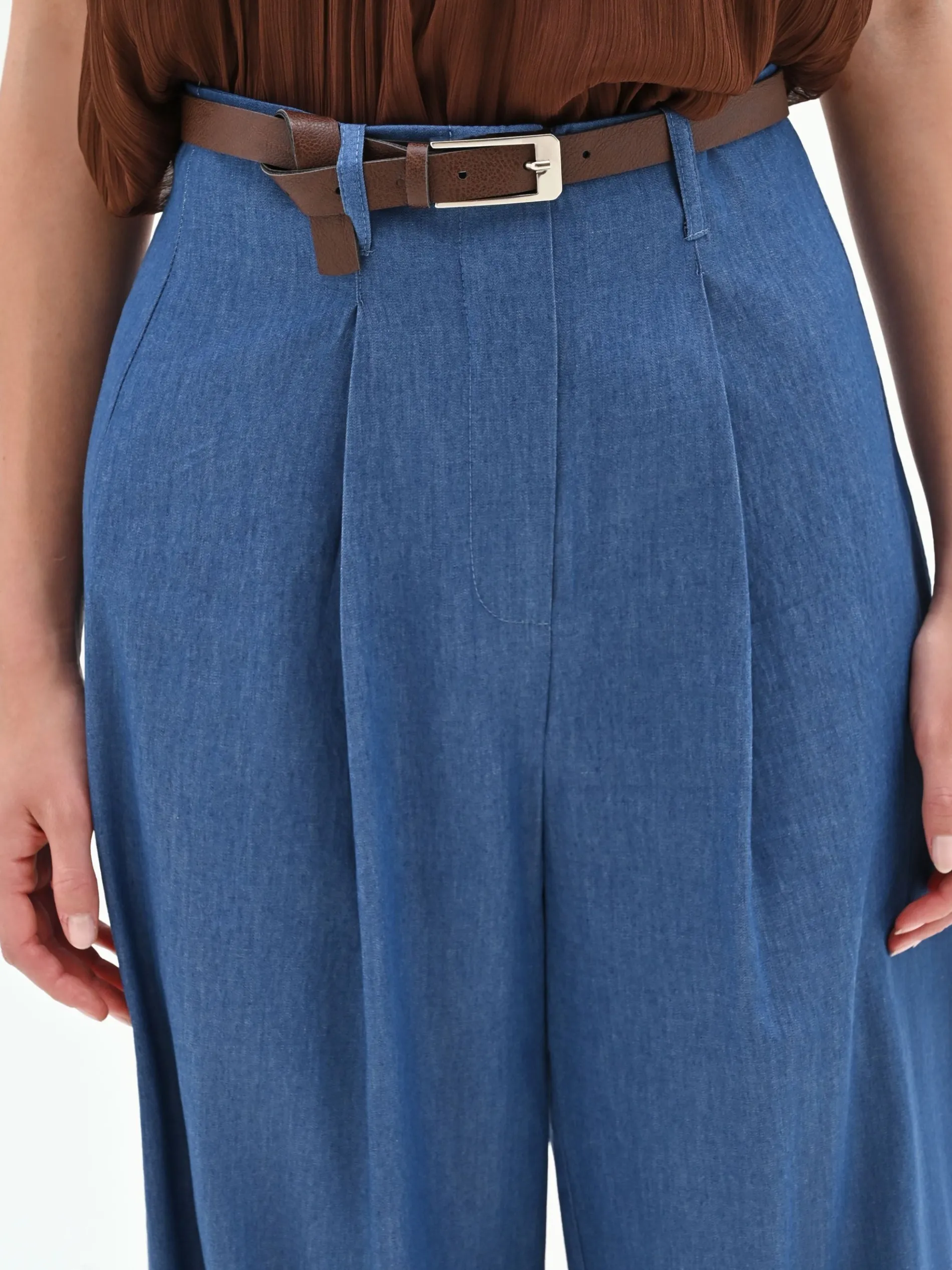PANTALONE A PALAZZO BLU INDACO CON CINTURA