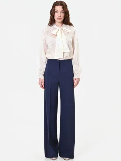 PANTALONE A PALAZZO BLU NAVY CON PIEGA STIRATA