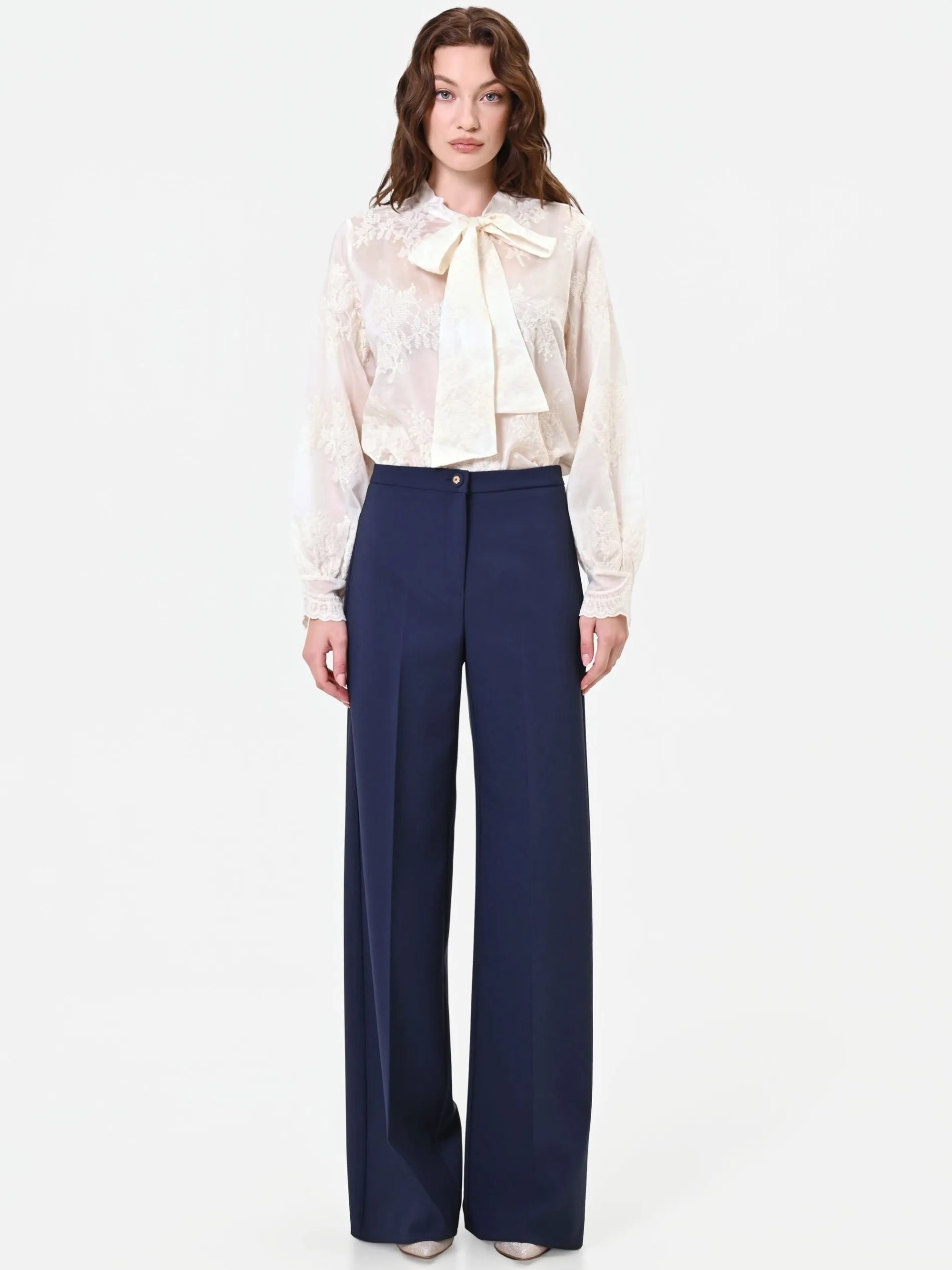 PANTALONE A PALAZZO BLU NAVY CON PIEGA STIRATA