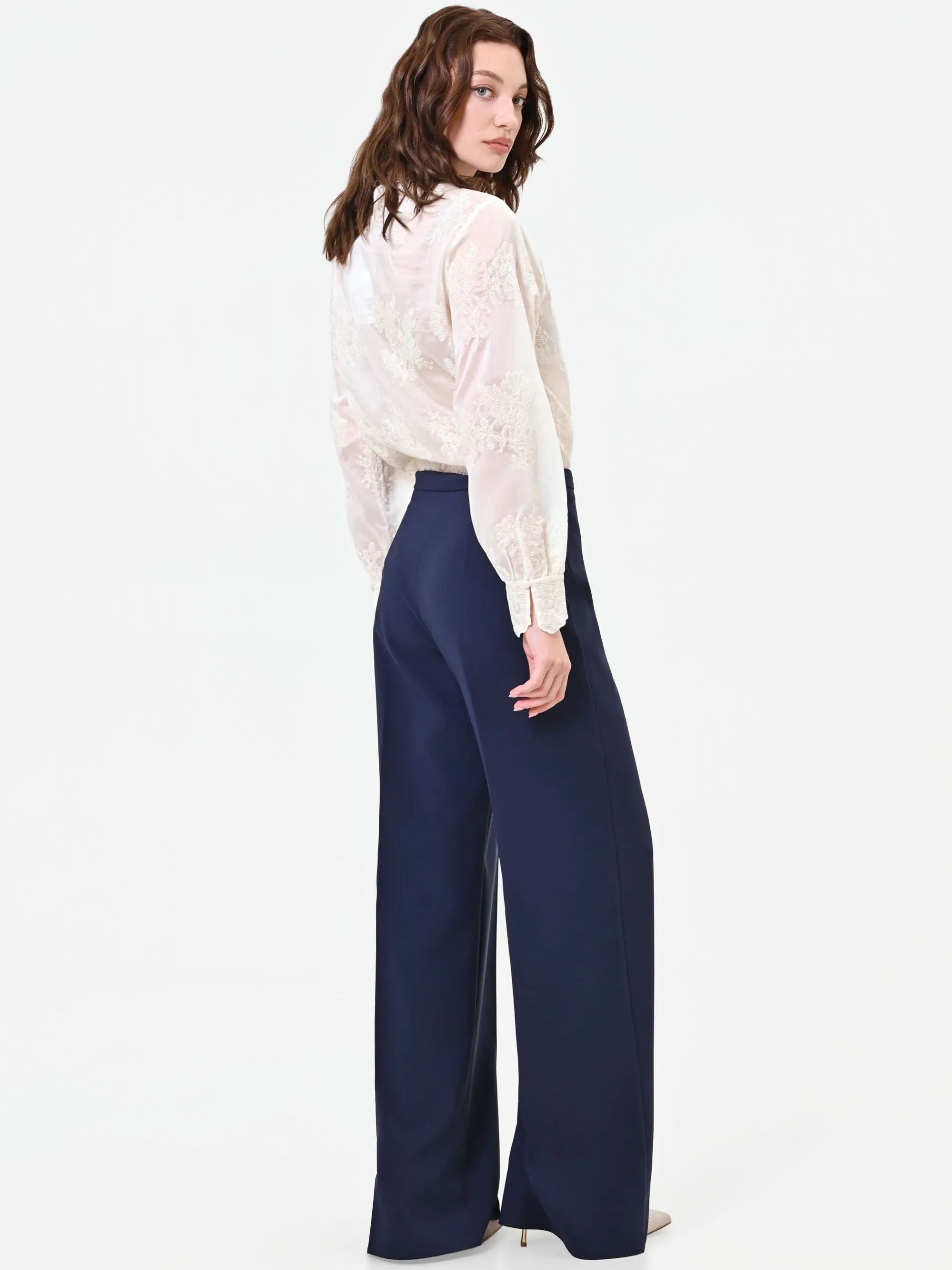 PANTALONE A PALAZZO BLU NAVY CON PIEGA STIRATA