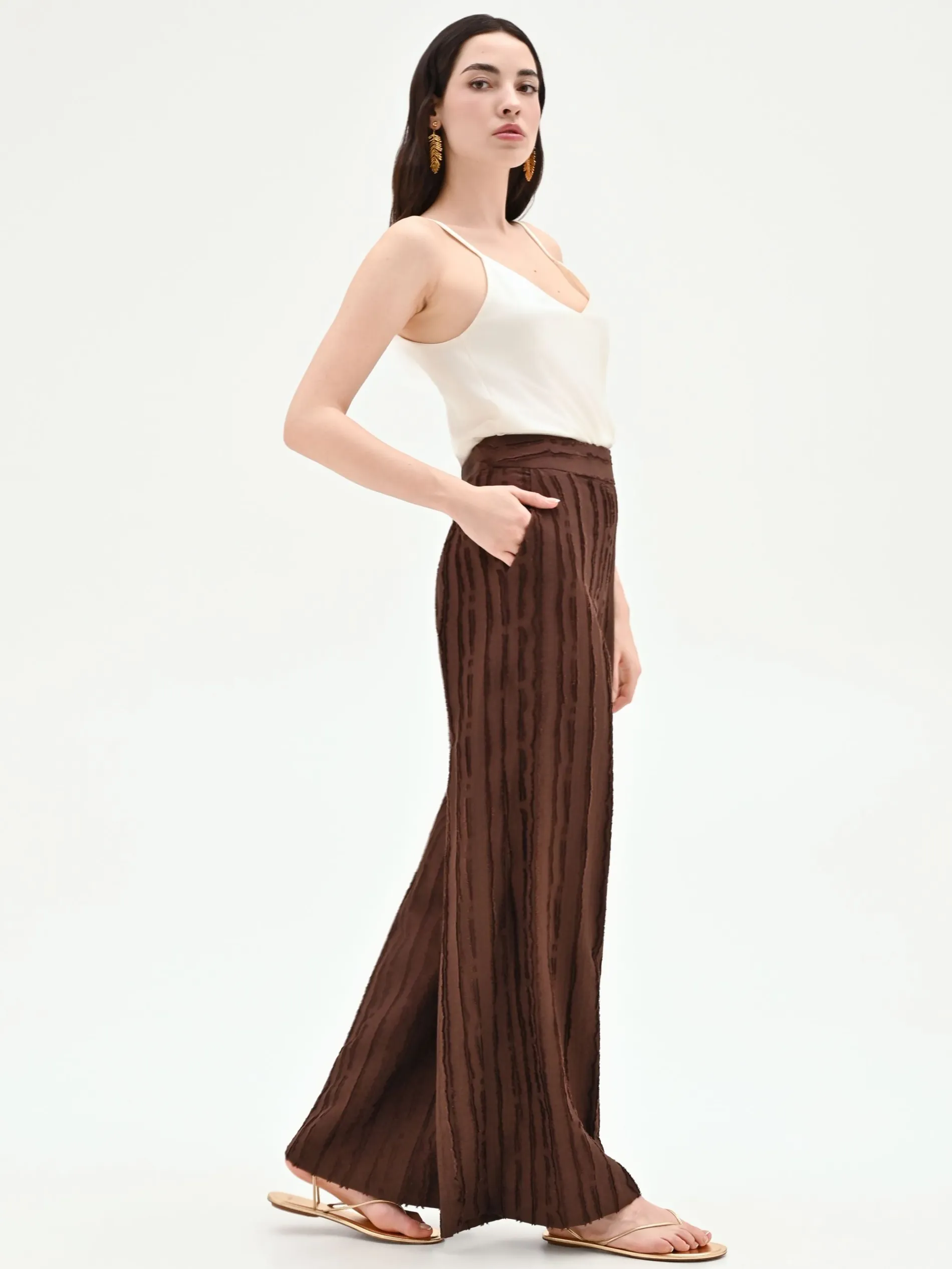 PANTALONE A PALAZZO CIOCCOLATO IN JACQUARD