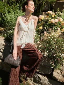 PANTALONE A PALAZZO CIOCCOLATO IN JACQUARD