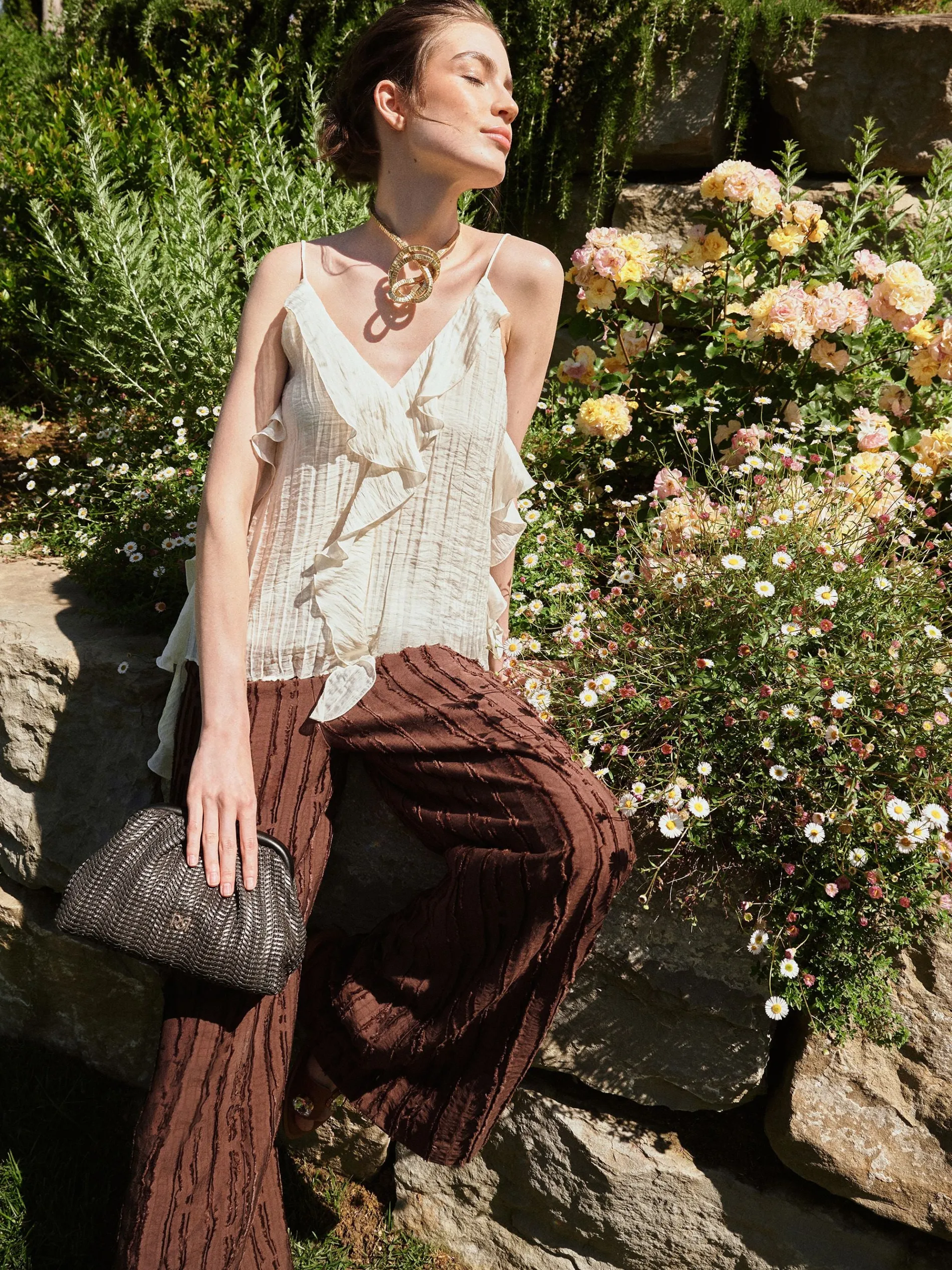 PANTALONE A PALAZZO CIOCCOLATO IN JACQUARD