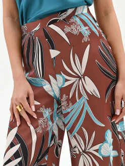 PANTALONE A PALAZZO CIOCCOLATO CON STAMPA BOTANICA