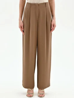 PANTALONE A PALAZZO FANGO MARRONE IN CADI