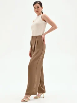 PANTALONE A PALAZZO FANGO MARRONE IN CADI