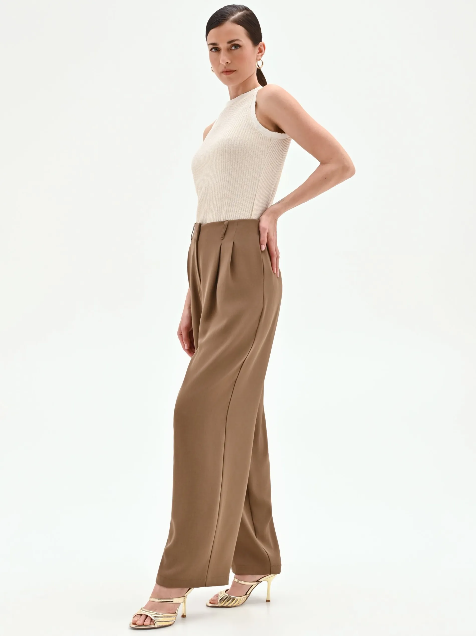 PANTALONE A PALAZZO FANGO MARRONE IN CADI