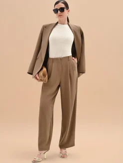 PANTALONE A PALAZZO FANGO MARRONE IN CADI