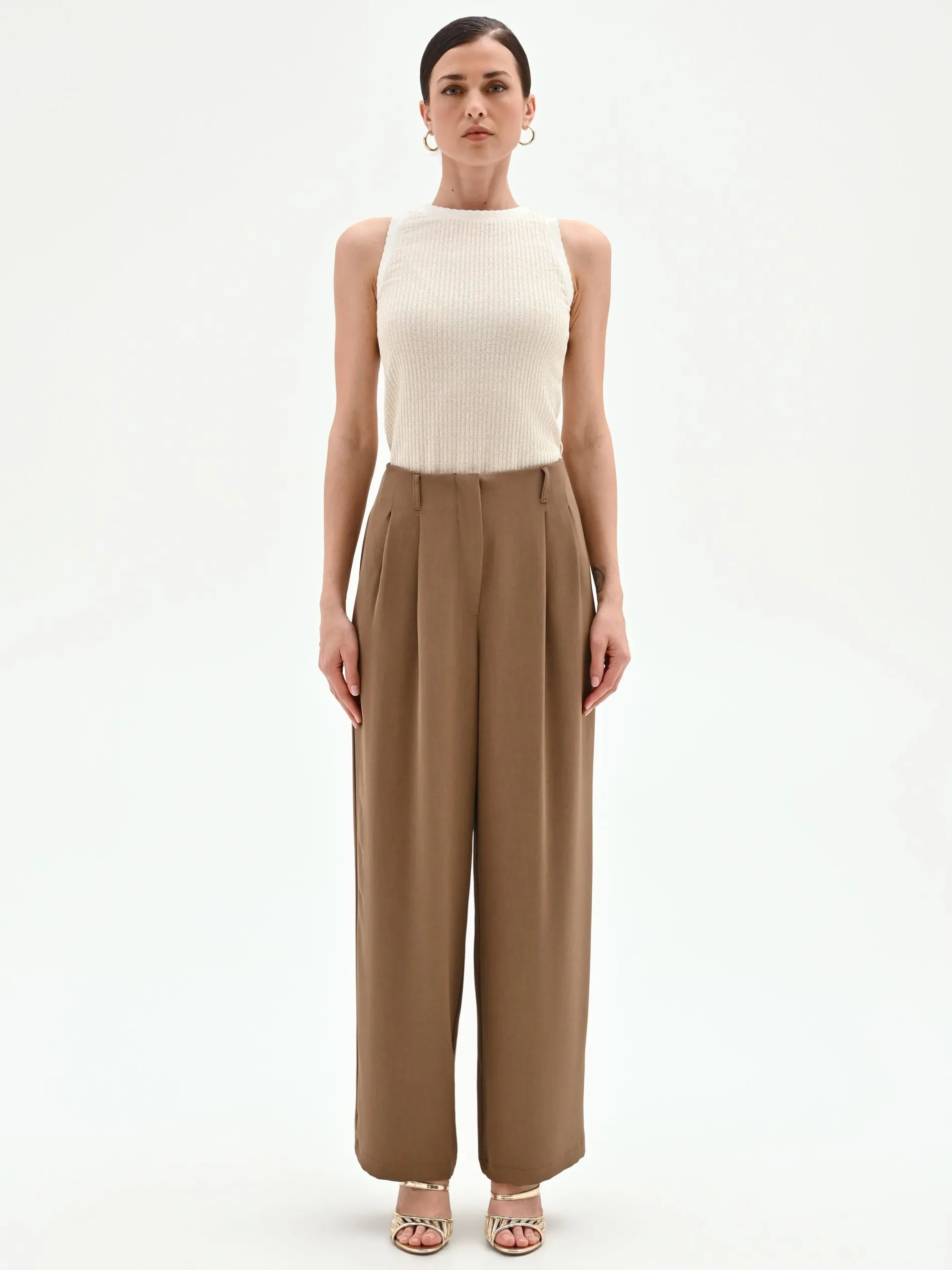 PANTALONE A PALAZZO FANGO MARRONE IN CADI