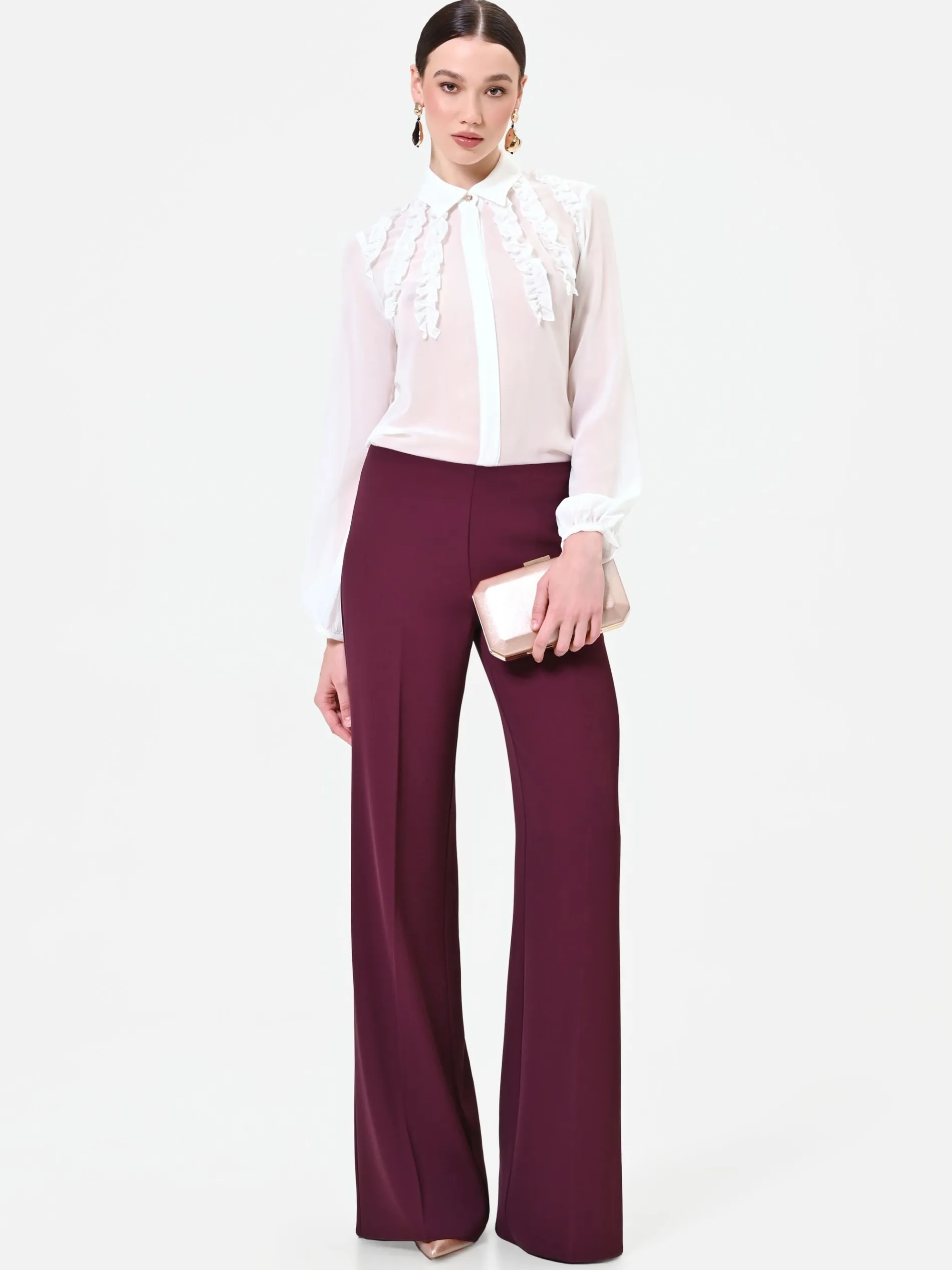 PANTALONE A PALAZZO FLUIDO BORDEAUX
