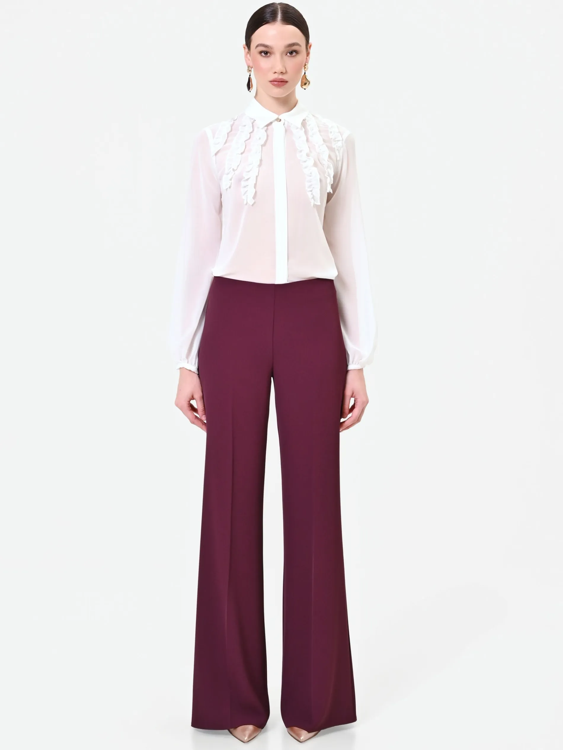 PANTALONE A PALAZZO FLUIDO BORDEAUX